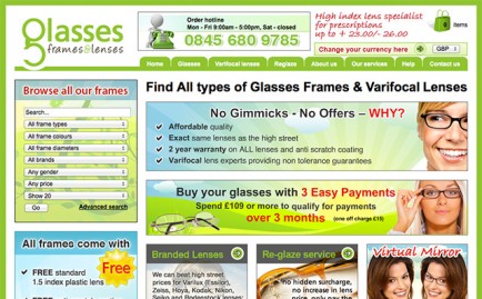 Website for Glasses Frames and Lenses